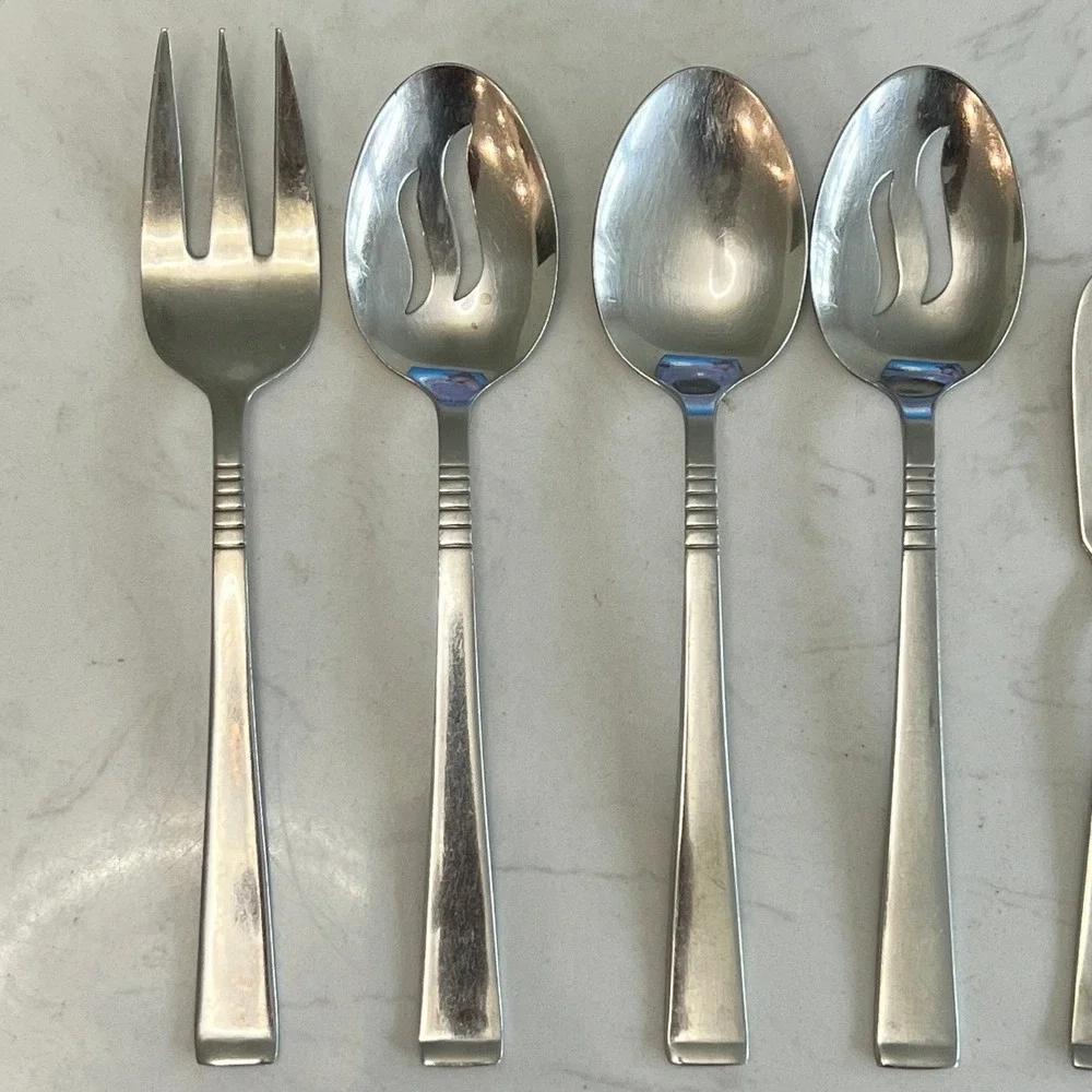 Libbey Flatware Serving Set Stainless Steel Retro Modern‎ Hostess Utensils